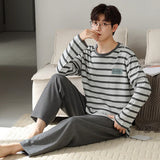 elvesmall  High Quality Men Pajamas Suit Pure Cotton Long Sleeved Autumn Winter Nightcloth Outdoor Male Breathable Fashion Sleepwear Set