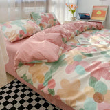 elvesmall Japanese-Style Simple Pure Cotton Small Fresh AB Bedding Quilt Cover Pillowcase Bed Sheet Double Bed Home Textile Four-Piece Set