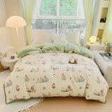 elvesmall Cute Floral Pure Cotton Duvet Cover Milk Velvet Thickened Colorful Flowers Comforter Covers Soft Warm Bedding for Kids Adults