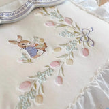 elvesmall  Embroidered Milk Fiber Vintage Rabbit Four-Piece French Girl Heart Embroided Bed Sheet Quilt Cover