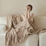 elvesmall  Thickened faux fur winter blanket denser plush bed cover modern wide stripe Sofa Blankets fluffy bed linen Microfiber bedding