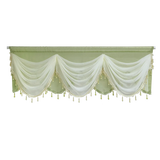 elvesmall  1PC Luxury Green Double Layers Swags Valance Curtain Head for Living Room Bottom Beaded Lace Voile Drape Window Custom #E