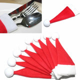 elvesmall  1-10Pcs Mini Santa Hat Christmas Tableware Holder Bottle Wine Bottle Covers Velvet Lollipops Caps Cover Hats Xmas Party Decor