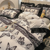 elvesmall Floral Duvet Cover Set 4pcs Soft Ruffle Vintage Flower Bedding Set Light Luxury Reversible Comforter Cover with Zipper Closure