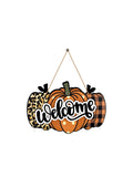 elvesmall 1pc 11*7.28inch Autumn Leopard Print Pumpkin Door Sign, Welcome Pumpkin Wooden Sign , Wall Decor, Home Decor, Room Decor