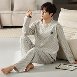 elvesmall  Fashion Design Pajamas Suit Men Spring Autumn Cotton Long Sleeve Male Sleepwear Set Winter Outdoor Nightcloth Breathable Warm