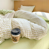 elvesmall Stripe Bedding Linen with Pillowcase Sheet Single Full Queen Size Bedspread Soft Seersucker Duvet Cover for 1.5m 1.8m 2.0m Bed