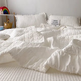 elvesmall  Korean Ruffles Quilted Summer Comforter Set or Single Quilt High Quality Princess Pleated Quilts Soft Skin-friendly Thin Blanket