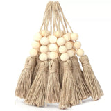 elvesmall 20pcs Jute Rope Tassels with 3 Wood Beads Hemp Burlap Tassels for Curtain DIY Craft Christmas Tree Home Party Decorations