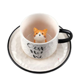 elvesmall  -  Cute Kitten Ceramic Cat Claw Cup Afternoon Tea Coffee Cups with Plates Dishes Ceramic Mug for Couples and Children Drinking Milk
