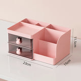 elvesmall Desktop Transparent Cosmetics Storage Box Desktop Organizer with Drawers Pen Holder Stationary Storage Rack for Office Desks