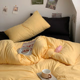 elvesmall 3pcs Duvet Cover Microfiber Solid Color Bedding Set Yellow Comforter Cover with 2 Pillowcase Modern Home Bedroom Quilt Cover
