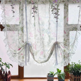elvesmall  Ruffle Floral Pull-Up Curtain for Small Window Lace Sheer Lifting Drape Kitchen Porch Home Decoration Blinds #E