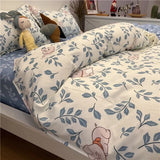 elvesmall Ins Nordic Flower Duvet Cover Set With Pillowcase Fashion Design Bed Flat Sheet Girls Women 3/4pcs Bedding Set Twin Queen Size