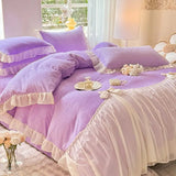 elvesmall Winter Bedding Set Thick Double Sided Milk Velvet  Lace Coral Velvet  Meeting Set Bed Sheet Duvet Cover Set Comforter Set Warm