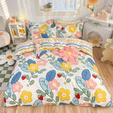 elvesmall 100% High Quality Cotton Bedding Set 1 Duvet Cover 2 Pillowcases Cartoon Sky Blue Flower Pattern Design 16 Sizes,Customizable