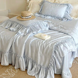 elvesmall  4pc Luxury French style double bed comforter set silky Spring Duvets Lyocell bedding set room decor Summer Quilt cooling blanket