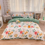 elvesmall 100% High Quality Cotton Bedding Set 1 Duvet Cover 2 Pillowcases Cartoon Sky Blue Flower Pattern Design 16 Sizes,Customizable
