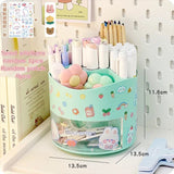 elvesmall Cute Rotating Pen Holder Desktop Drawer Stationery Box Case School Office Desk Kawaii Stationery Storage Box Organizer Stickers