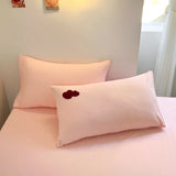 elvesmall INS Girls Cherry Bedding Set Soft Washed Cotton Bed Sheet  Quilt Cover Pillowcase Bed Linens