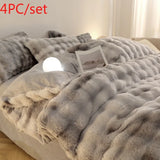 elvesmall  Gradient Plush Bedding Thickened Milk Plush Bed Sheets Duvet Covers Coral Plush Bed Skirts