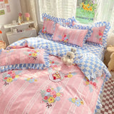 elvesmall Ins Pink Princess Lace Love Heart Duvet Cover Pillowcase and Bed Skirt Sheet for Girls Bedding Linen 4pcs Home Textiles
