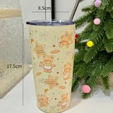 elvesmall  -  Kawaii Bear Sainless Steel Thermos Insulated Tumbler For Ice Coffee Tea Beer Juice Cute Korean Water Bottle Cup With Straw 550ml