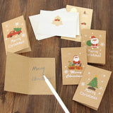 elvesmall 6/12pcs Vintage Merry Christmas Holiday Greeting Cards Kraft paper Gift Card with Envelope Sticker New Year Xmas Folding Card