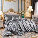 elvesmall Solid Color Bedding Set with Silk Duvet Cover Bed Sheet Pillowcase Luxury Satin Bedsheet King Queen Double Twin Size