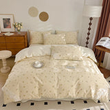 elvesmall Lace Style Bedding Set Pure Cotton Bed Sheets Set Girls Room Bedclothes Skin-friendly Duvet Cover Set for Home