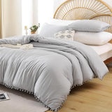 elvesmall  Pink Full Ball Pom Fringe Design Comforter Set 3pcs, Boho Aesthetic Luxurious Full Bedding Set, Vintage Ultra Soft Microfiber