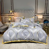 elvesmall Euro Gray Grid Flower Bedding Set Pure Cotton Geometric Stripes Floral Duvet Cover Bed Linen Calico Comforter Queen King Bed Set