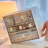 elvesmall Kawaii Desk Organizer Drawer With Sticker Cute Plastic Clear Organizing Boxes Stationery Storage Box Container For  Home School