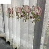 elvesmall American Luxury Peony Embroidery Tulle Curtain For Living Room European Elegant Flower Embroidery Sheer Voile Drapes For Bedroom