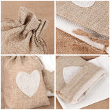 elvesmall 10Pcs Natural Linen Burlap Bag Heart Jute Drawstring Candy Gifts Packaging Bags For Wedding Birthday Party Decor Jewelry Pouches