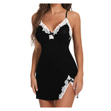 elvesmall  Sexy Sleepwear Women Lace Silk Satin Night Dress Sleeveless Nighties V-neck Nightgown Sexy Plus Size Nightdress Women Nightwear