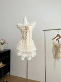 srczz  -  2000s Vintage Japanese Kawaii Suits Lolita 2 Piece Skirt Set Women Even Party Clothing Casual Y2k Crop Top Blouse + Slim Skirts