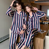 elvesmall  Fashion Design Pajamas Suit Women Men Ice Silk Long Sleeves Home Colth Couples Satin Thin Sleepwear Set Cool Summer Male Female