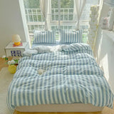 elvesmall Lightweight Hotel Luxury Duvet Cover 4Pcs Blue White Vertical Stripes Ultra Soft Breathable Comforter Cover Bed Sheet Pillowcase