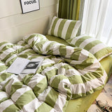elvesmall Ins Light Luxury Retro Style Small Fresh Thick Strip Four-piece Bedding Student Dormitory Three-piece Set