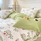 elvesmall Cute Strawberry Duvet Cover Set Floral Style with Flat Sheet Pillowcase No filler Queen Double Girls Boys Home Decor Bed Linens