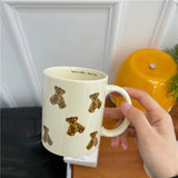 elvesmall  -  Kawaii Bear Coffee Cup And Saucer Cute Creative Ceramic Coffee Mug Set Korean Home Office Milk Tea Water Breakfast Cup Gift