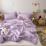 elvesmall  Korean Ruffles Quilted Summer Comforter Set or Single Quilt High Quality Princess Pleated Quilts Soft Skin-friendly Thin Blanket