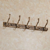 elvesmall New Antique Relief Wall Mounted Coat Hook 5-row Clothes Hooks Behind-door Bag Key Storage Rack Bathroom Towel Rack 2023
