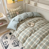 elvesmall  Nordic Wash Cotton Bedding Set Duvet Cover with Pillowcase Bed Sheet Set Comforter Cover Bed Linens Set Single Full Queen Size
