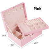 elvesmall 1pc Jewelry Storage Box Two Layers Of Lockable PU Leather Soft Lining Large Capacity Gifts For Ladies And Girls Black Pink White
