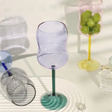 elvesmall Cute Colored Glass Goblets, High Borosilicate Glass Mug, Blown Irregular Wavy Milk Cup, Cocktails Red Wine Glass Mug