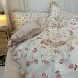 elvesmall French Style Bedding Set Pastoral Colored Grape Double-layer Gauze  Light Purple Washing Cotton Duvet Cover Bed Sheet Comforter