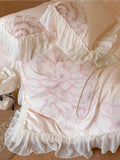elvesmall  Princess Long Stable Cotton Duvet Cover Set Four Piece Set French Flower Embroidery Quilt Cover Lace Bedding Set Bedsheets