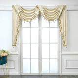 elvesmall 1PC Modern Solid Beige Curtain Head Valance Drape for Living Room Swag Waterfall With Bottom Tassel Beads Fringe Window